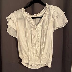 Chic White Lace Trim Blouse